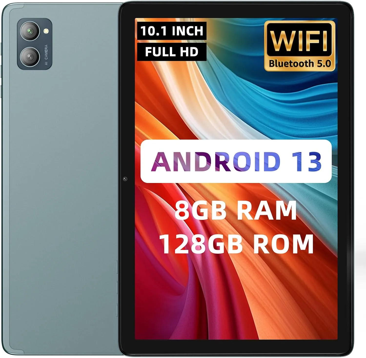 10.1 Inch New Slim Android Tablet, Android 13 Tablets 8GB RAM 128GB ROM 512GB Expand WiFi Tablets PC, 1280 * 800 HD Screen, 5 13MP Dual Camera, Bluetooth5.0, 6800mAh Battery,Steel Blue