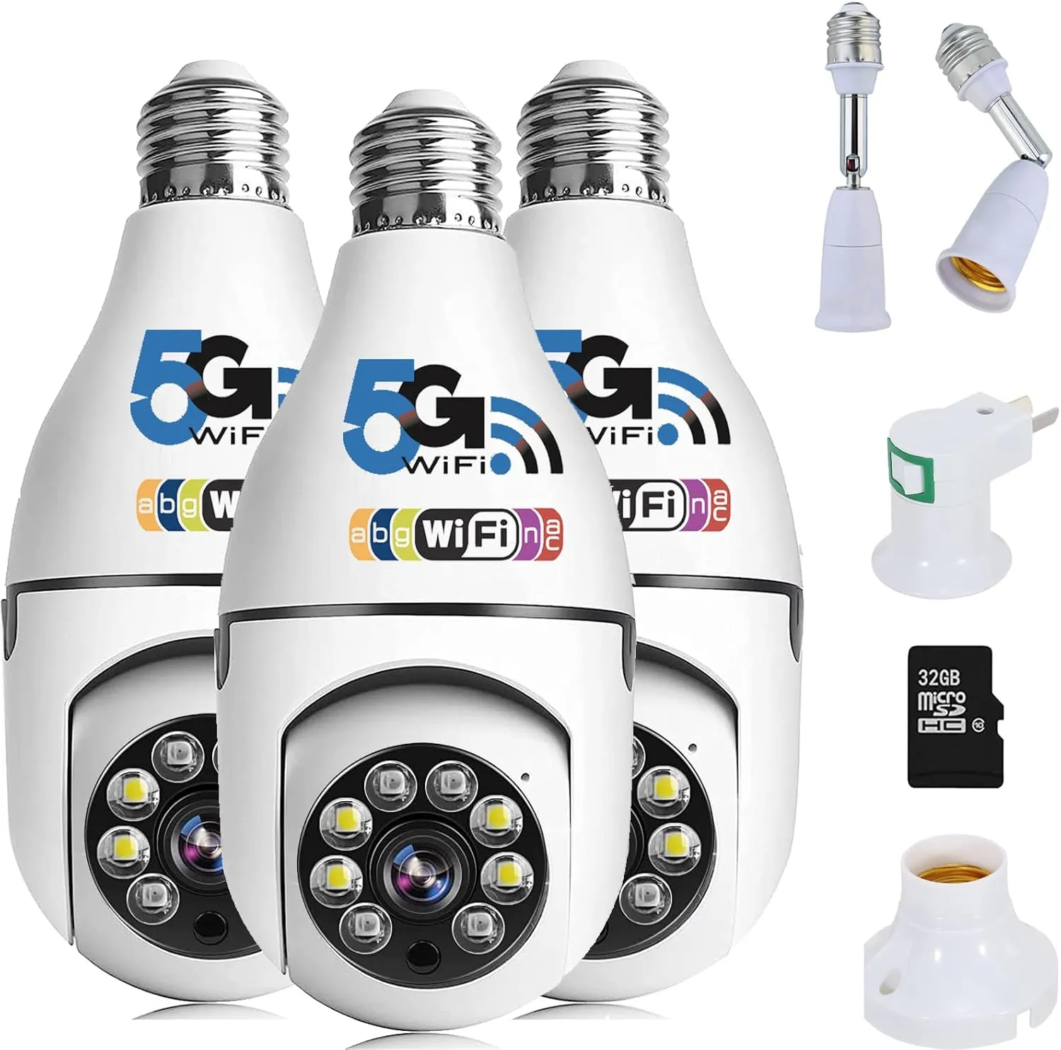 1080p Light Bulb Security Camera 5g 2.4ghz Security Cameras Wireless Outdoor 360 Panoramic Surveillance Night Vision Lightbulb Camera Two Way Indoor Outdoor (3 Pieces)