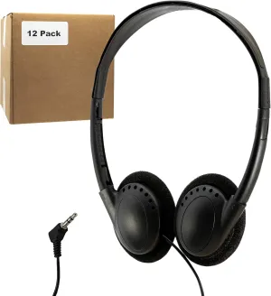 **(12 Pack)** Bulk Headphones for School Library Classroom Airplane Hospital Museum Hotel Tours Gym Students Adjustable Disposable Reusable Comfortable Compact and Easy to Store Headsets (12 Pack)