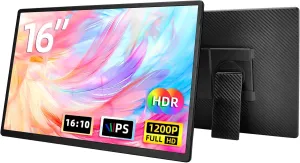 16" Portable Monitor for Laptop - 1200P FHD Laptop Screen Extender HDMI USB C Travel External Display with Stand Gaming Monitor for PC MAC Switch Phone Computer Xbox PS4/5