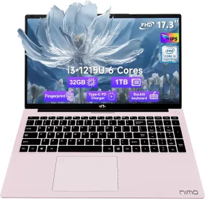 17.3" FHD-Laptop Business-Laptop, 32GB RAM 1TB SSD Intel 6 Cores i3-1215U(Beat i5-1135G7) Backlit Keyboard WiFi 6 BT5.2 Windows 11 Laptop 54Wh Battery Webcam 65W Type-C Fingerprint Numpad