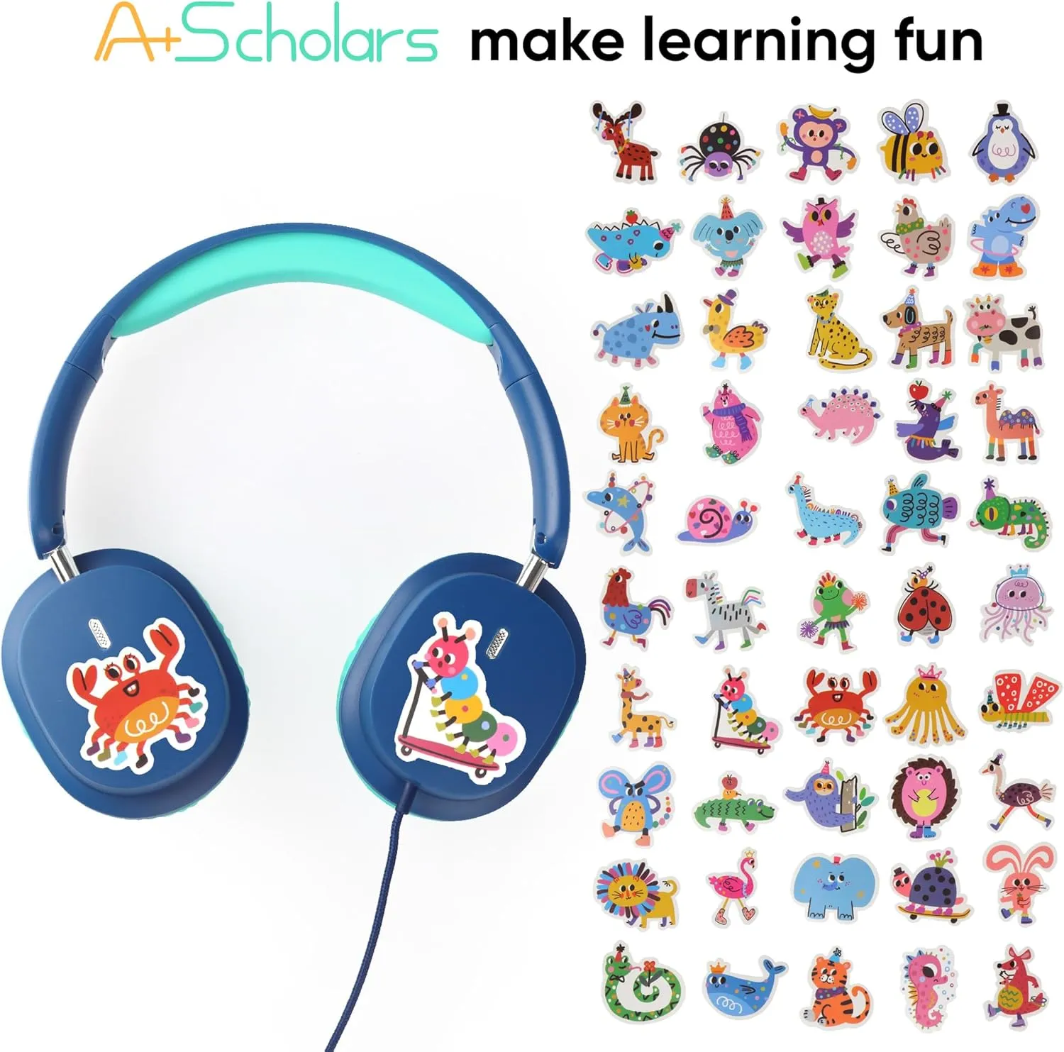 2 Pack Kids Headphones with Sharing Splitter, 3.5mm Jack Wired Earphones for Kids Teens, Tangle-Free Foldable for School/Tablet/Travel