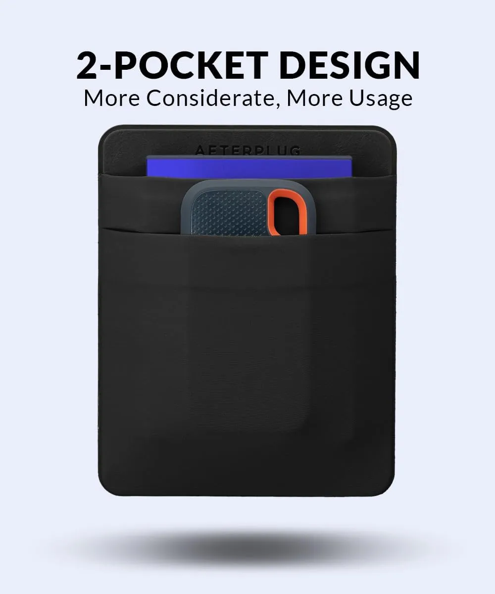 2-Pocket Adhesive Pouch for Laptop, Compatible with External 2.5" HDD, SSD, Magic Mouse, USB Cable and More - Black