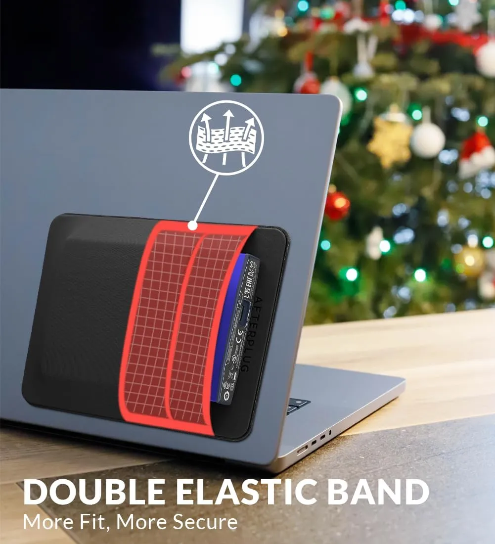 2-Pocket Adhesive Pouch for Laptop, Compatible with External 2.5" HDD, SSD, Magic Mouse, USB Cable and More - Black