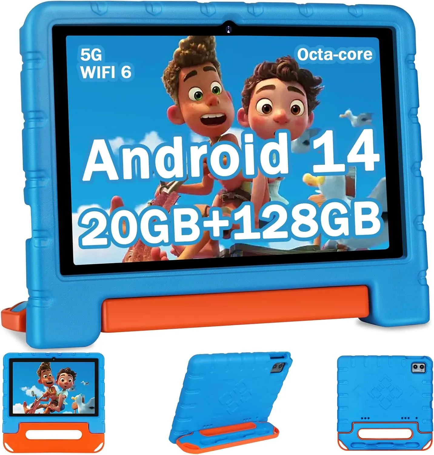2025 Kids Tablet 10 inch Android 14 Tablets for Kid Octa-Core, 20GB 128GB (TF 1TB), Toddler Tablet with Shockproof Case, 2.4G 5G WiFi 6, Parental Control, Face Unlocked, Split Screen, BT5.0 (Blue)