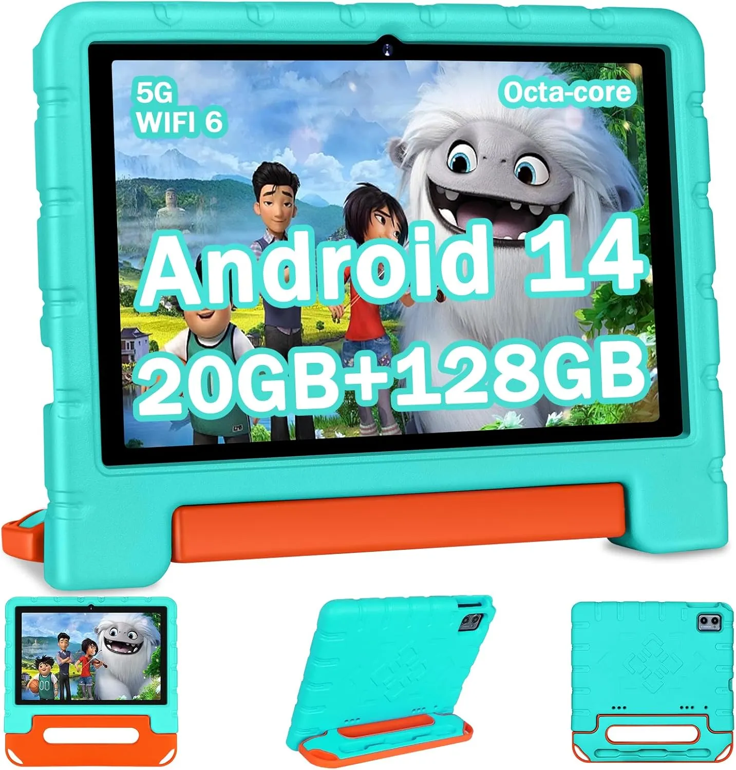 2025 Kids Tablet 10 inch Android 14 Tablets for Kid Octa-Core, 20GB 128GB (TF 1TB), Toddler Tablet with Shockproof Case, 2.4G 5G WiFi 6, Parental Control, Face Unlocked, Split Screen, BT5.0 (Green)