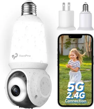 2K Light Bulb Security Camera Outdoor, 5G&2.4G WiFi Wireless Cameras for Home Security with Adjustable LED Lights, IPX6 Waterproof, 360 Motion Tracking and AI Human Detection -1 Pack