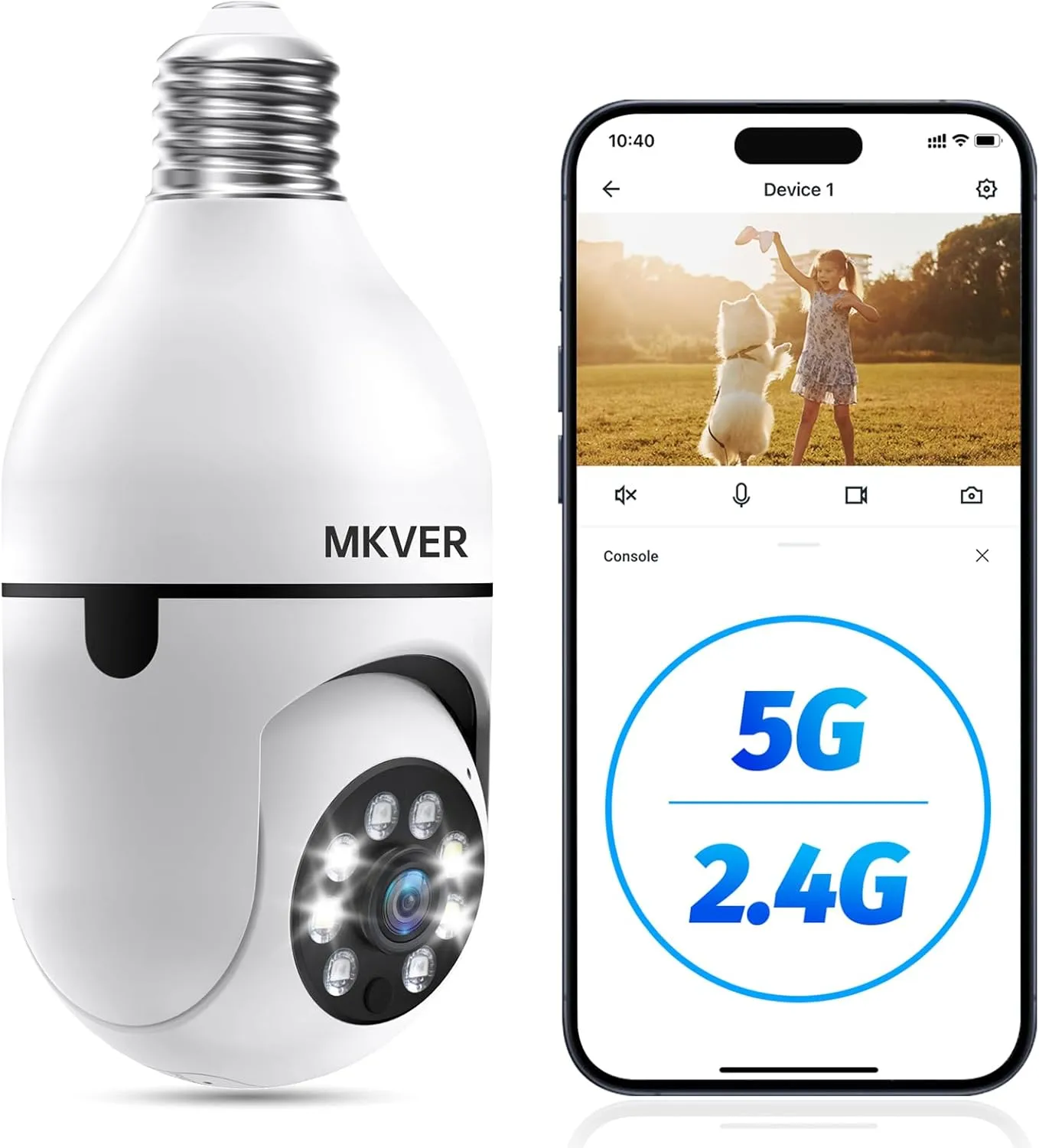 2K Light Bulb Security Camera,5G& 2.4GHz WiFi Security Cameras Wireless Outdoor Motion Detection and Alarm,2-Way Talk,Color Night Vision,Human Detection, Bulb Camera Compatible with Alexa 