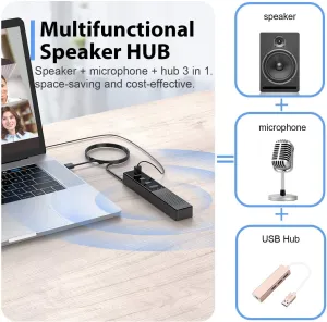 3 in 1 USB Computer Speaker with Microphone, PC Laptop Conference Speaker with Mic for Smart Home Office and Online Study360 Degree Enhanced Voice Pickup, Noise Reduction