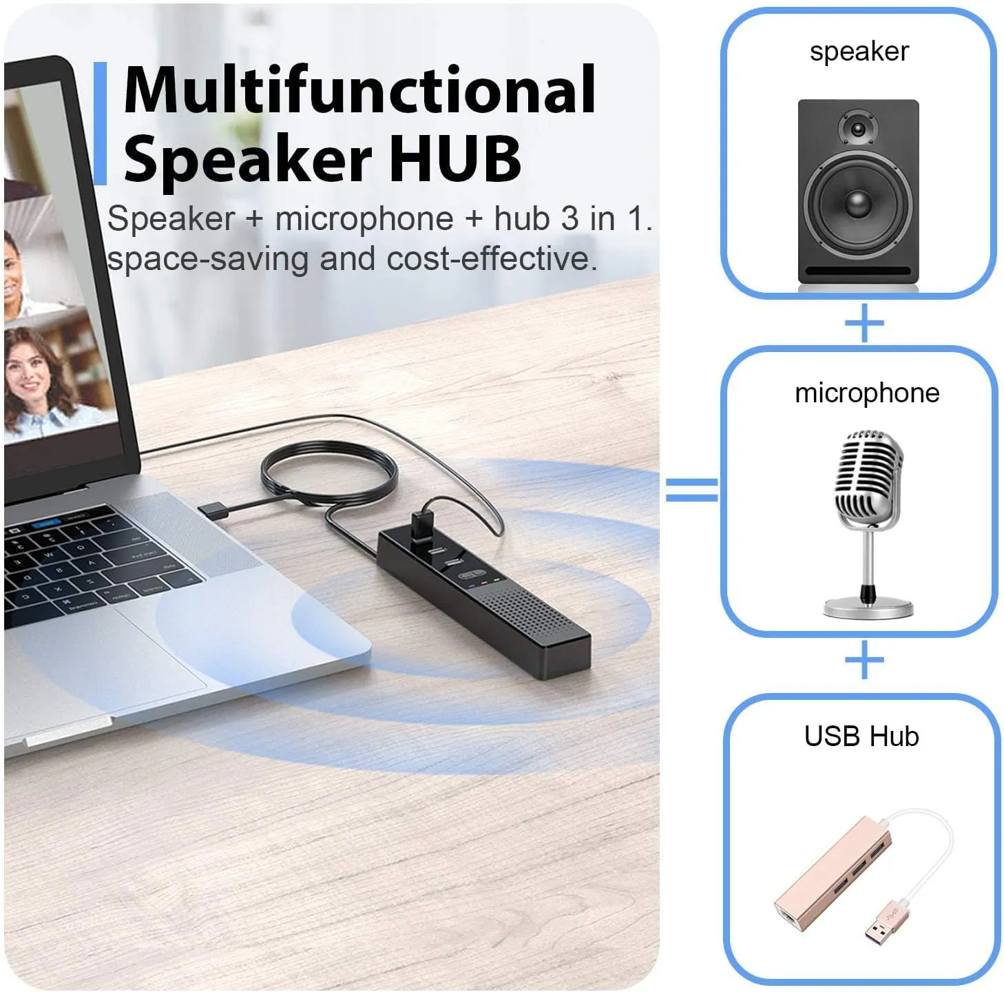 3 in 1 USB Computer Speaker with Microphone, PC Laptop Conference Speaker with Mic for Smart Home Office and Online Study360 Degree Enhanced Voice Pickup, Noise Reduction