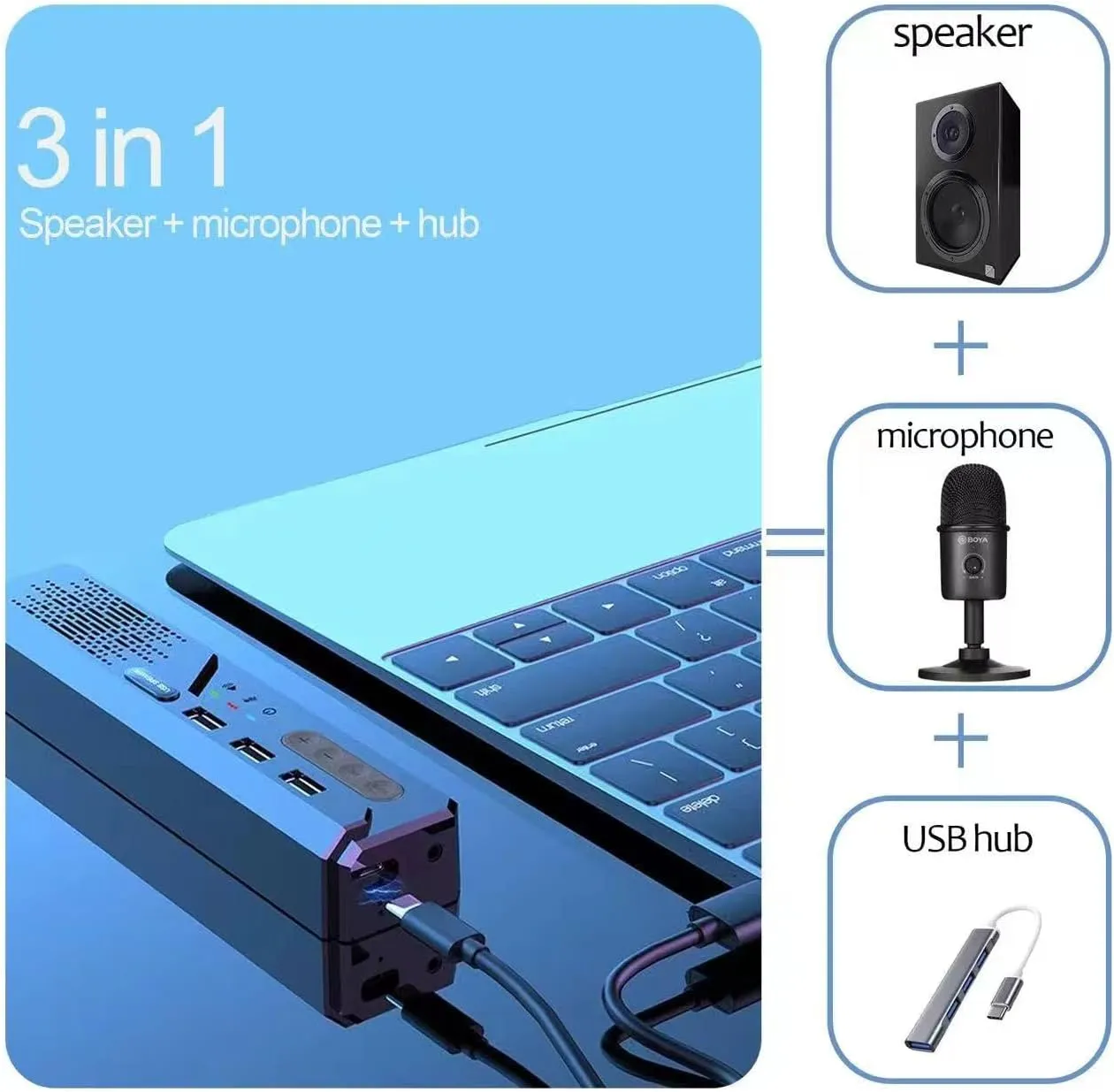 3 in 1 USB Computer Speaker with Microphone, PC Laptop Desktop Conference Speaker with Mic for Smart Home Office and Online Study360 Degree Enhanced Voice Pickup, Noise Reduction