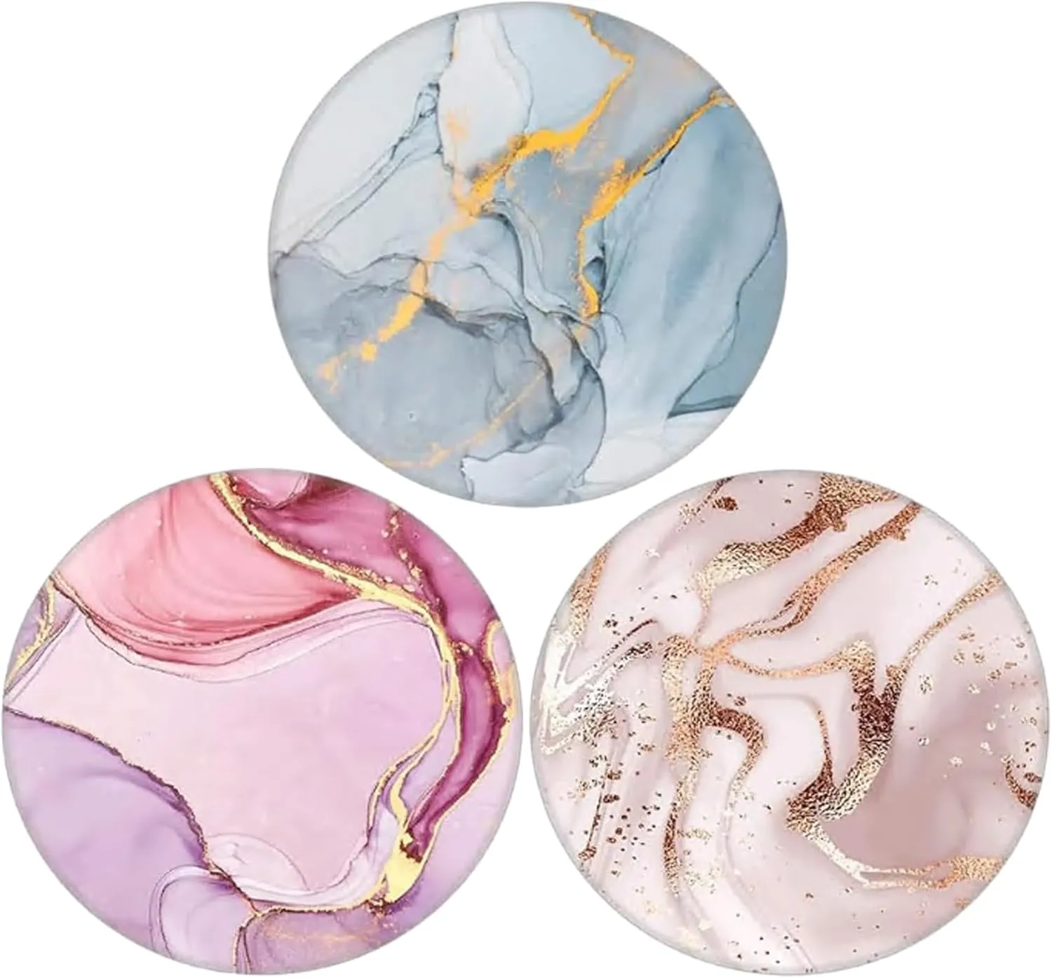 3 Pack Universal Cell Phone Stand Compatible with Socket for Grip & Holder, 360 Rotation -Colorful Marble Smile Geometry