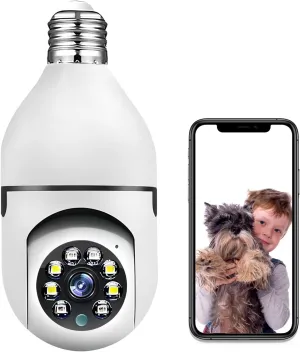 3MP Light Bulb Security Camera, 2.4GHz Wireless WiFi 360 Degree Panoramic Smart Cam with Motion Detection Night Vision 2-Way Talk Easy to Install for Home Outdoor Indoor