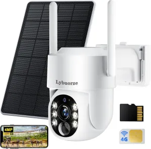 4MP 4G LTE Cellular Solar Security Cameras Wireless Outdoor , No Internet Needed,No WiFi 360 Solar Powered Camera w/SD Card SIM Card,Color Night Vision, AI Detection, 2 Way Talk for Jobsite,stable