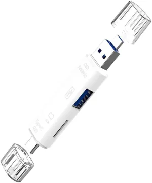 5 in 1 Multifunction Card Reader Compatible with Bose Portable Smart Speaker for Backup Expansion USB Type-C/MicroUSB/Tf/USB 2.0/ SD Card Reader (White)