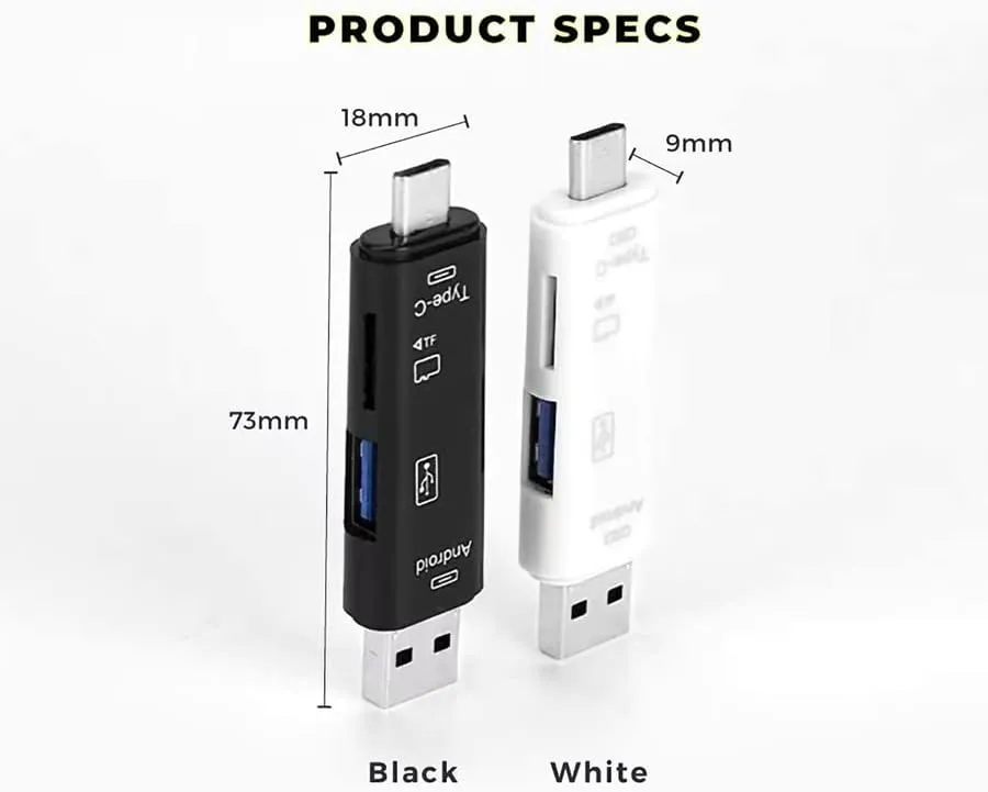 5 in 1 Multifunction Card Reader Compatible with Bose Portable Smart Speaker for Backup Expansion USB Type-C/MicroUSB/Tf/USB 2.0/ SD Card Reader (White)