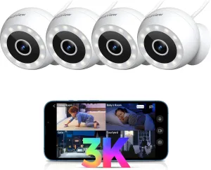 5MP 3K Security Cameras Outdoor Indoor Wired,IP65, Starlight Sensor & 100 Ft Night Vision,Motion/Person Detection,2-Way Audio/Spotlight,US Cloud,Compatible with Alexa,iOS & Android & Web Access