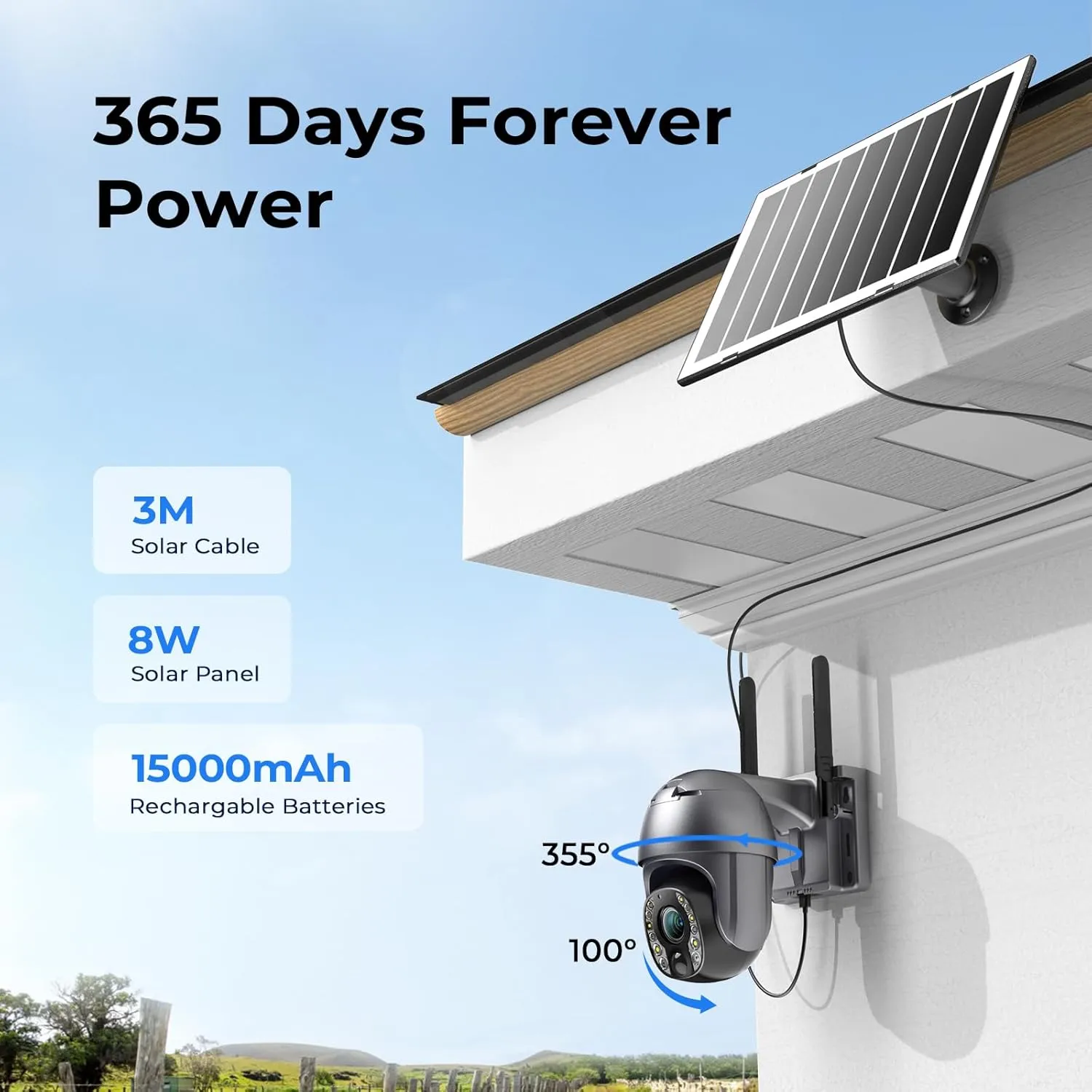 5MP Cellular Security Camera Outdoor, No WiFi Security Camera with 10X Optical Zoom, 4G LTE Solar Powered Cameras, Human Detection & Auto Focus, Color Night Vision, Pan Tilt 360 Live View