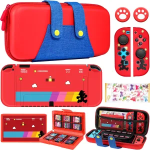 8in1 Maro Switch Oled Case for Nintendo Switch Oled Carrying Cases Boy Anime Hard Protective Cover Dockable Skin Thumb Grips Game Holder Sticker for Switch Oled Travel Case