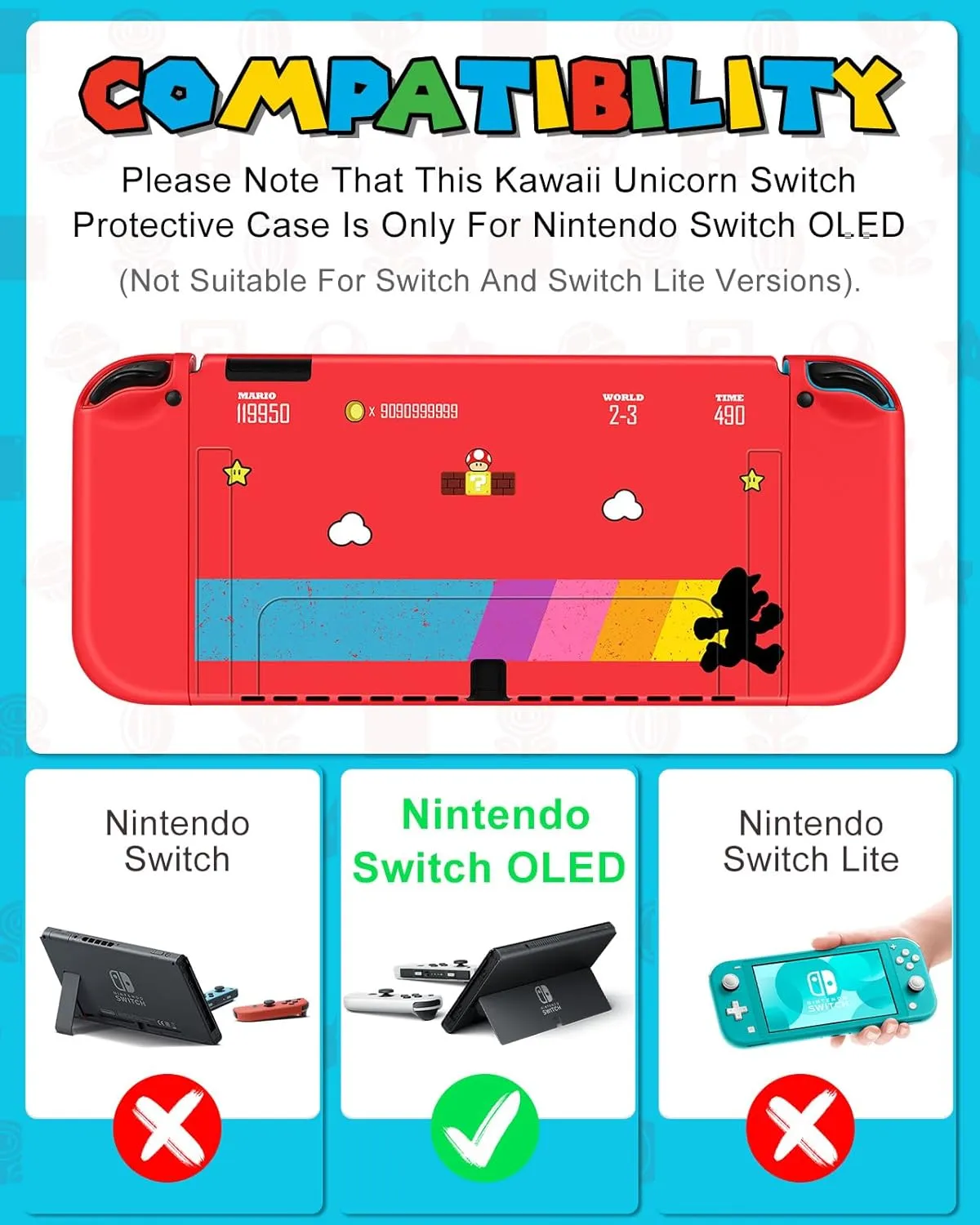 8in1 Maro Switch Oled Case for Nintendo Switch Oled Carrying Cases Boy Anime Hard Protective Cover Dockable Skin Thumb Grips Game Holder Sticker for Switch Oled Travel Case