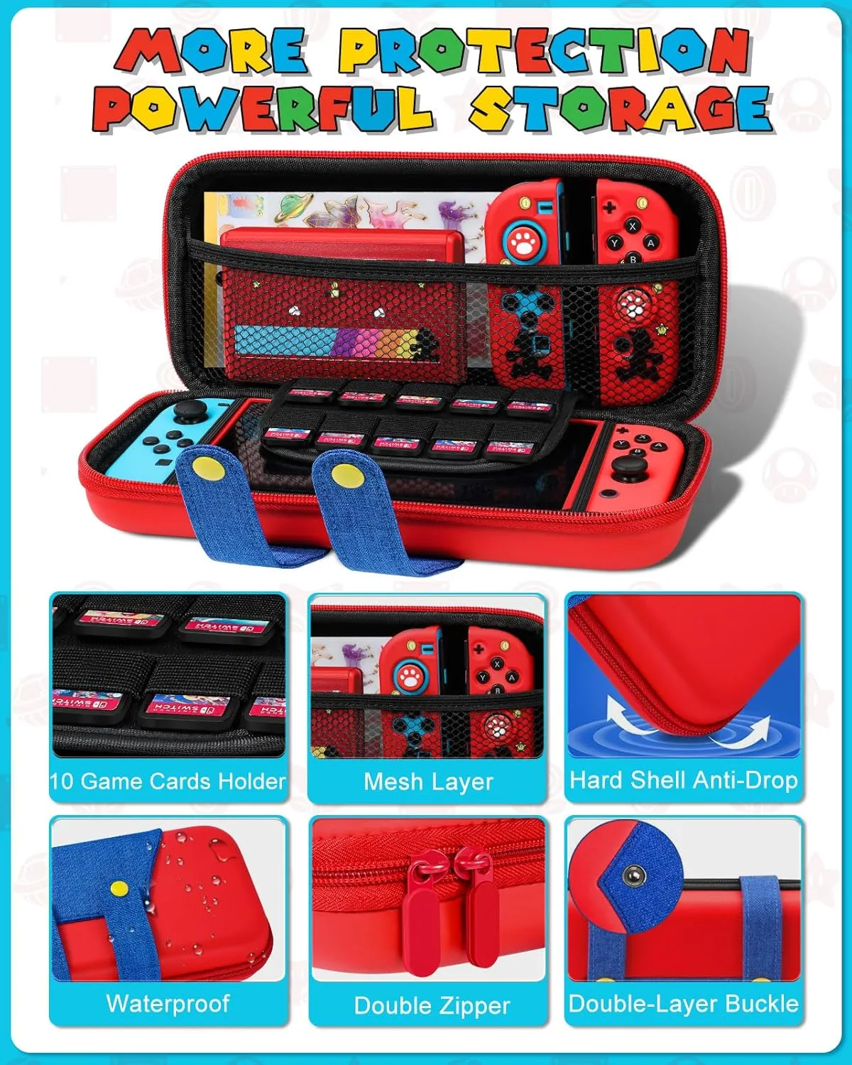8in1 Maro Switch Oled Case for Nintendo Switch Oled Carrying Cases Boy Anime Hard Protective Cover Dockable Skin Thumb Grips Game Holder Sticker for Switch Oled Travel Case
