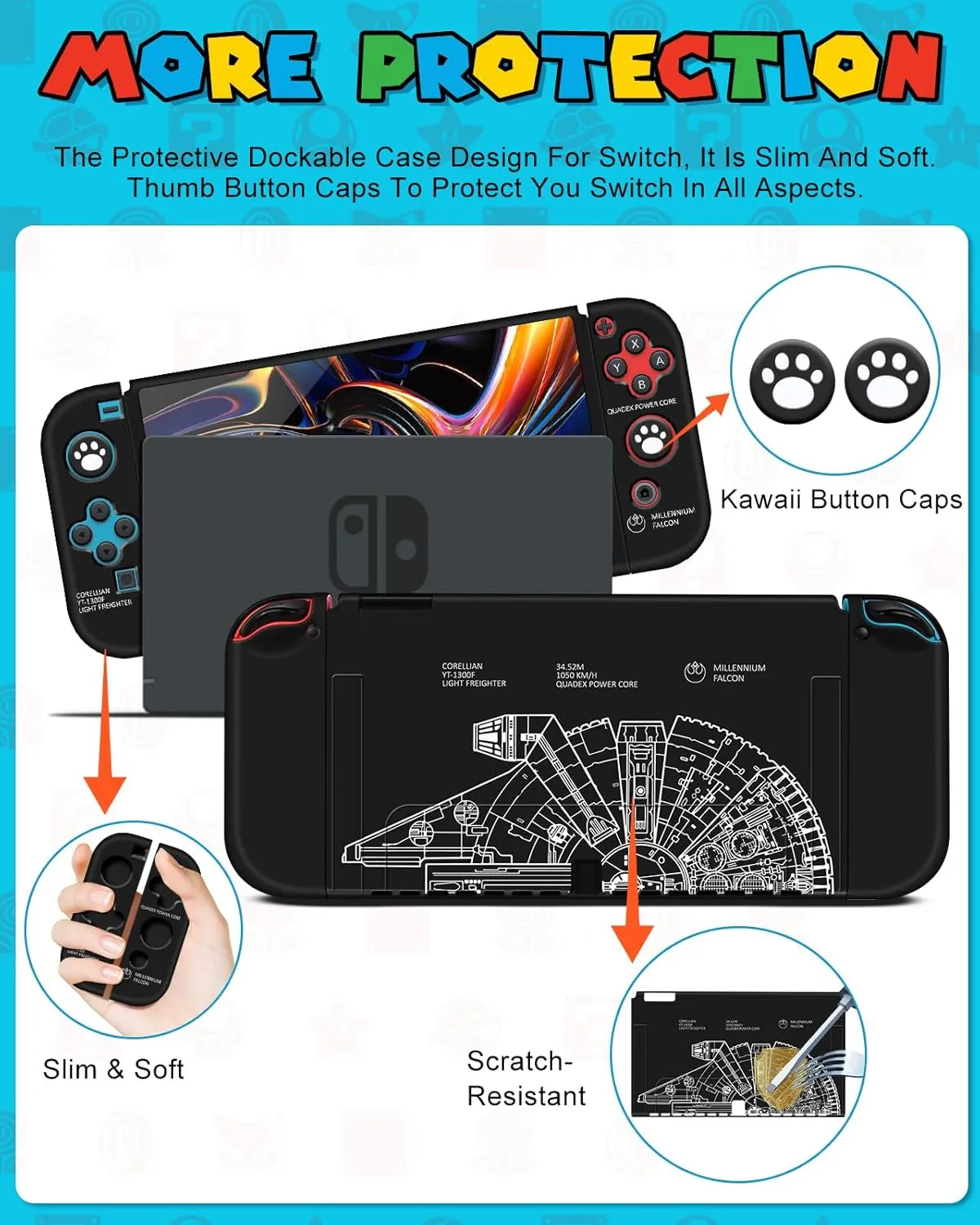 9in1 Cool Ship Switch Oled Case for Nintendo Switch Oled Carrying Cases Boy Teens Protective Cover Dockable Skin Thumb Grips Game Holder Shoulder Strap Sticker for Switch Oled Travel Case
