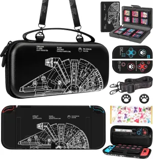 9in1 Cool Ship Switch Oled Case for Nintendo Switch Oled Carrying Cases Boy Teens Protective Cover Dockable Skin Thumb Grips Game Holder Shoulder Strap Sticker for Switch Oled Travel Case