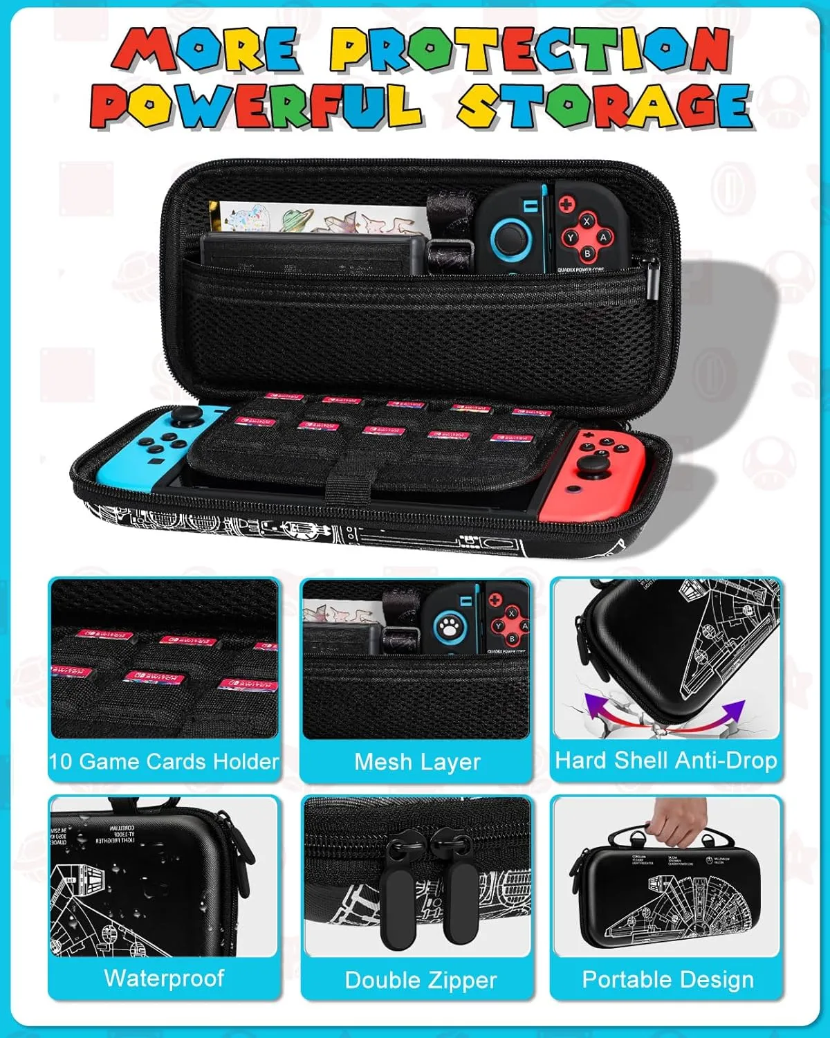 9in1 Cool Ship Switch Oled Case for Nintendo Switch Oled Carrying Cases Boy Teens Protective Cover Dockable Skin Thumb Grips Game Holder Shoulder Strap Sticker for Switch Oled Travel Case