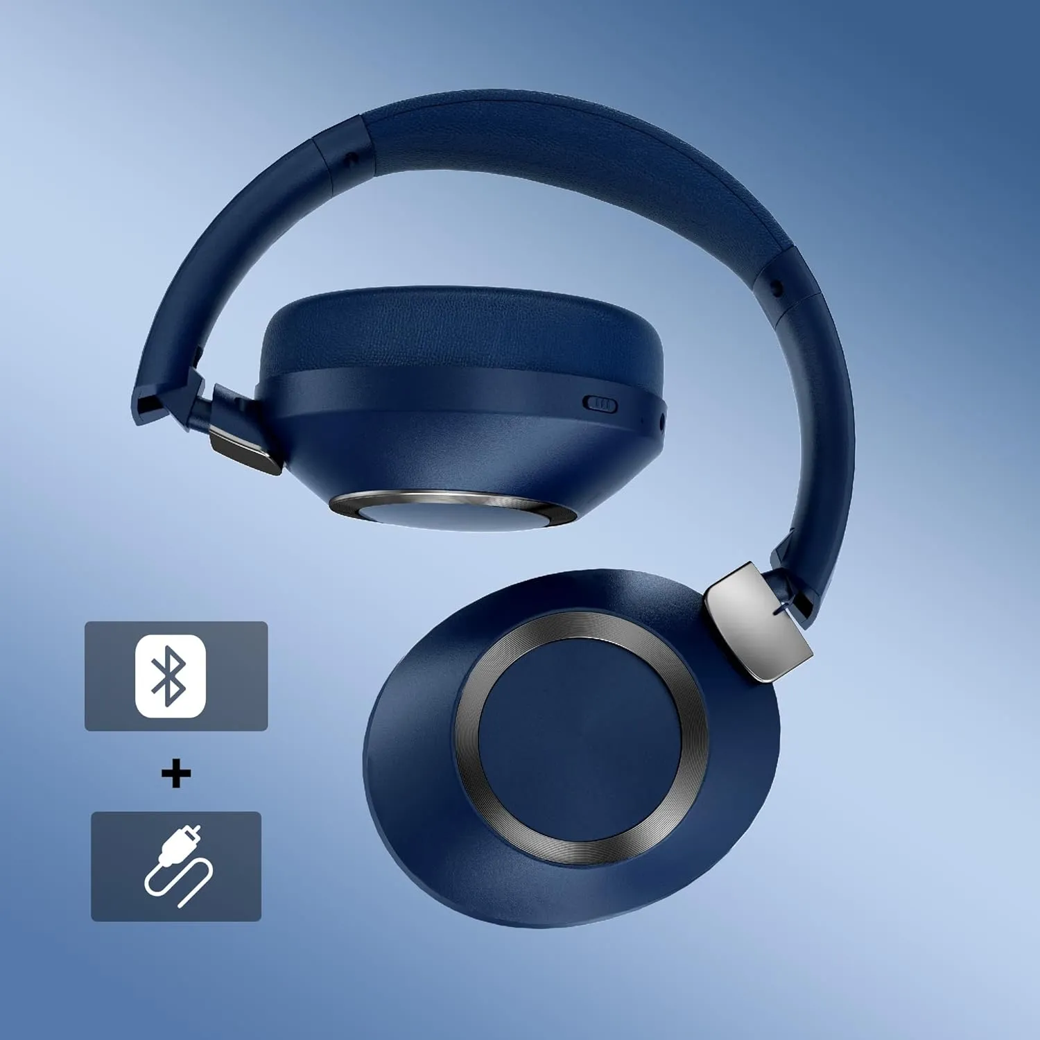 Active Noise Cancelling Bluetooth Over-Ear Wireless Headphones - 100H Playtime, Deep Bass, Travel (Blue)