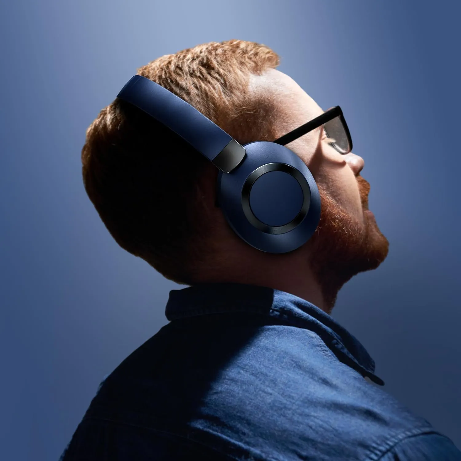 Active Noise Cancelling Bluetooth Over-Ear Wireless Headphones - 100H Playtime, Deep Bass, Travel (Blue)