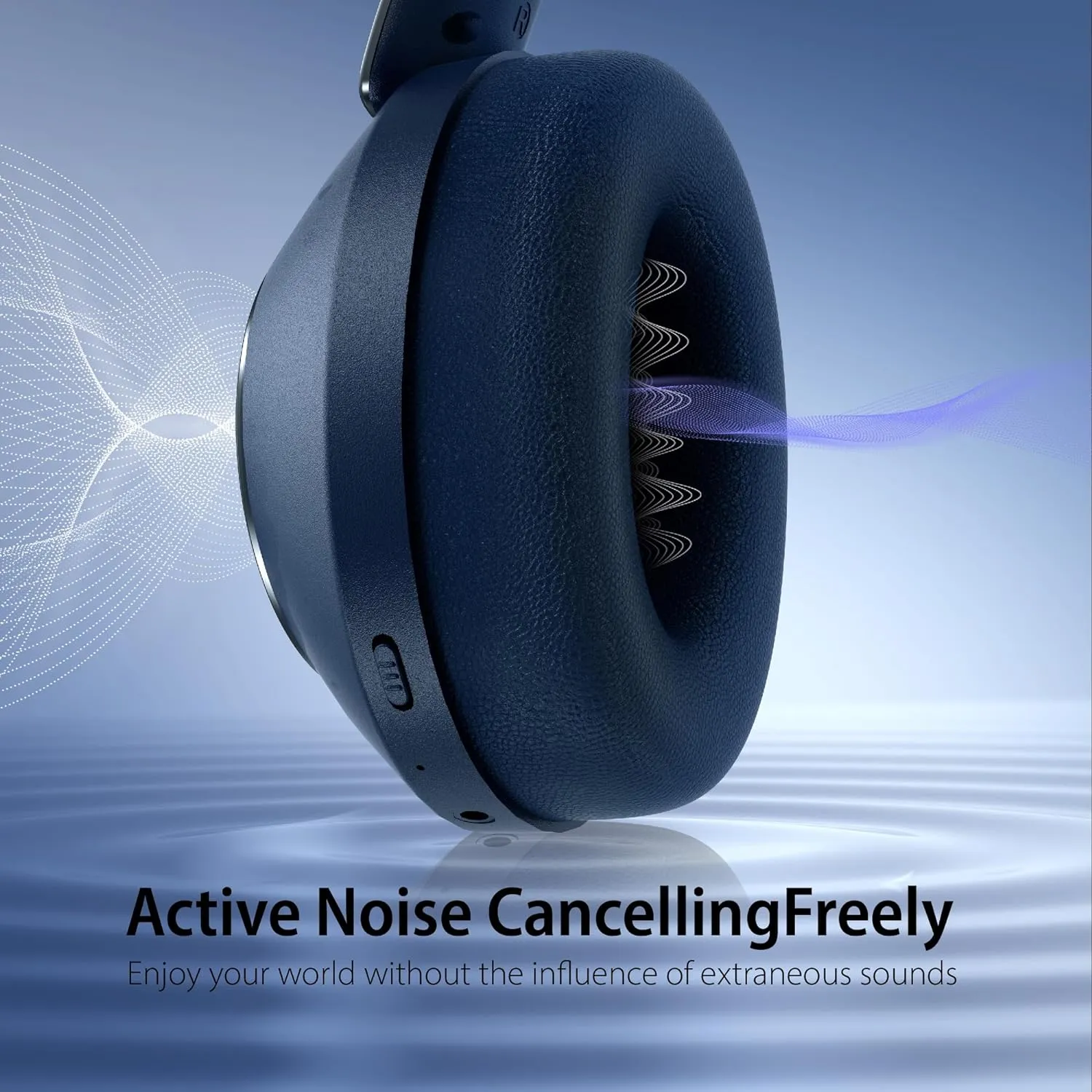 Active Noise Cancelling Bluetooth Over-Ear Wireless Headphones - 100H Playtime, Deep Bass, Travel (Blue)