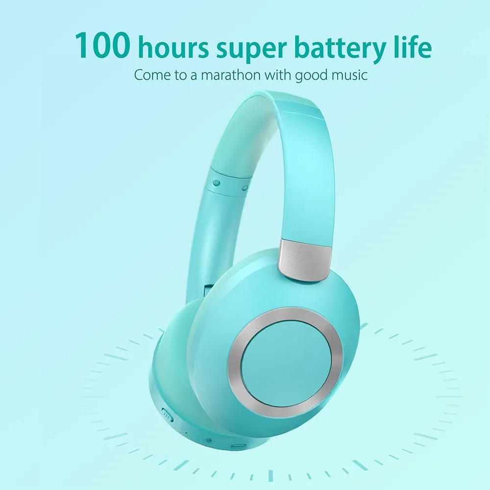 Active Noise Cancelling Headphones, 100H Playtime Bluetooth Headphones Wireless Bluetooth with Mic, Over Ear Wireless Headset with Deep Bass,Fast Charging for Travel (Light Green)