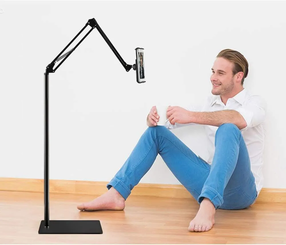 Adjustable Tablet Floor Stand Universal 360-degree Rotatable Metal Tablet Holder Phone Stand for iPad/iPhoneX/iPad Pro 4.5-12.9" Inch-Screen, Phone, Kindle(Black)
