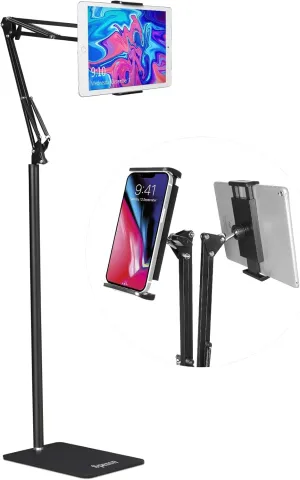 Adjustable Tablet Floor Stand Universal 360-degree Rotatable Metal Tablet Holder Phone Stand for iPad/iPhoneX/iPad Pro 4.5-12.9" Inch-Screen, Phone, Kindle(Black)