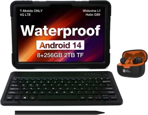 AGM PAD P2 Active Rugged Android 14 Tablet with Keyboard, Stylus, Protective Case, and Wireless Bluetooth Earbuds Set, Waterproof & Drop-Proof, Widevine L1, 11" 90Hz FHD 480 NITS Display, G99, 8000mAh