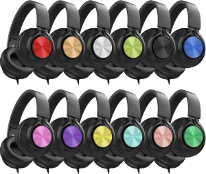 AILIHEN Headphones Wired 12-Pack Bulk for School Students Kids K-12 ClassroomAdjustable, Foldable, Over-Ear Headsets with Microphone HD Stereo Sound 3.5mm Jack for Chromebook, Laptop (Multicolor)