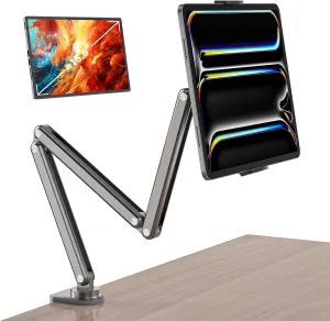 Aluminum Alloy Foldable Tablet Arm Mount Holder - Compatible with iPad, Samsung Galaxy Tab & More 7-15.6'' Tablet Portable Monitor