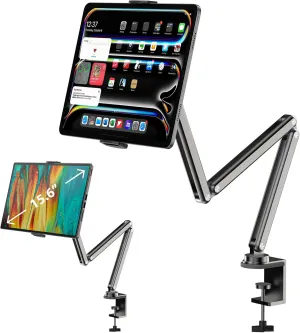 Aluminum Alloy Tablet Stand for Desk, Adjustable Foldable Arm Holder Mount Compatible with iPad 10/9th, iPad 13/12.9/11'' Pro Air Mini, Portable Monitor 7-15.6'', Samsung Galaxy Tab S9/FE/A9/S6