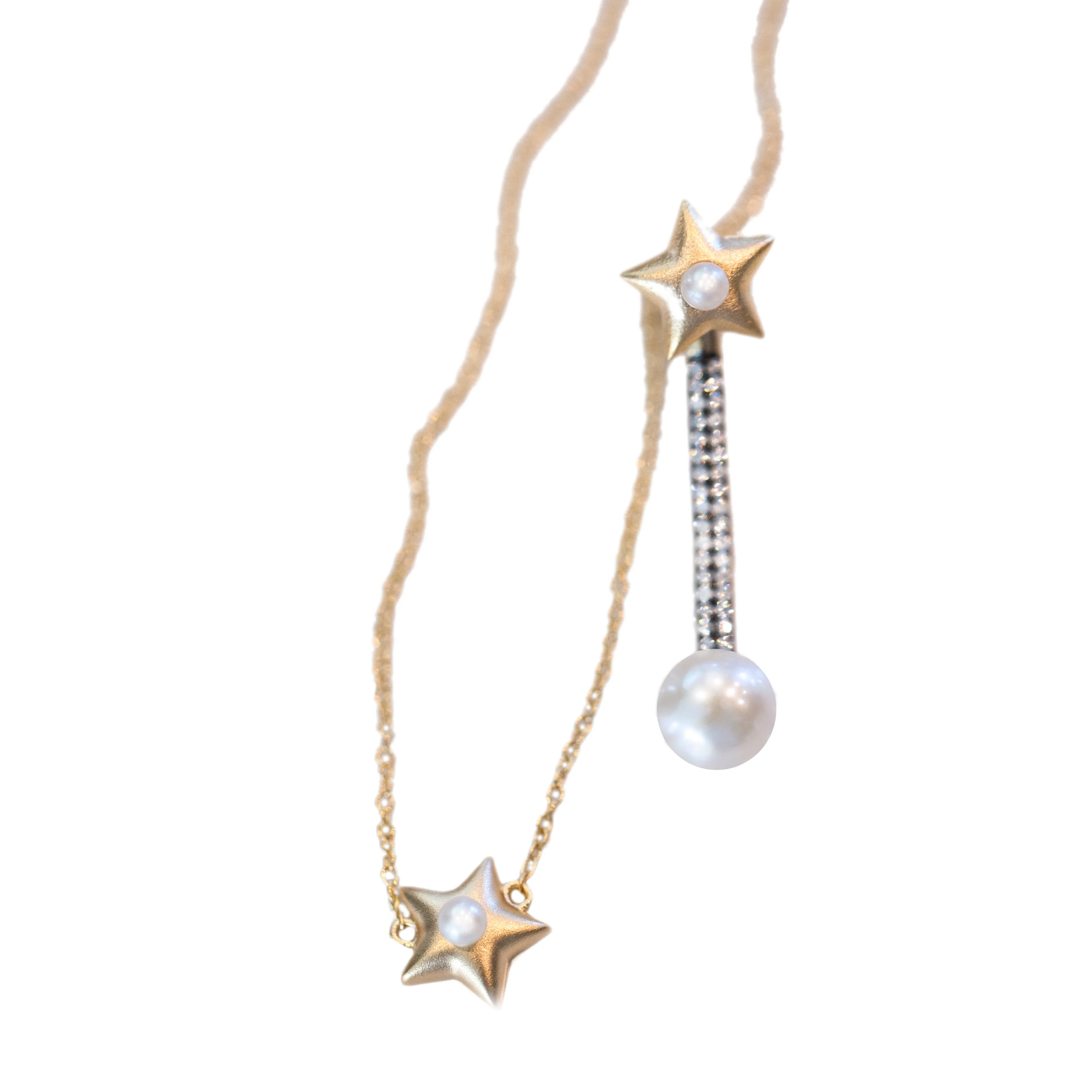 AMMANII Studded Star Jacket Earrings with Freshwater Pearls in Vermeil Gold