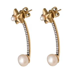 AMMANII Studded Star Jacket Earrings with Freshwater Pearls in Vermeil Gold