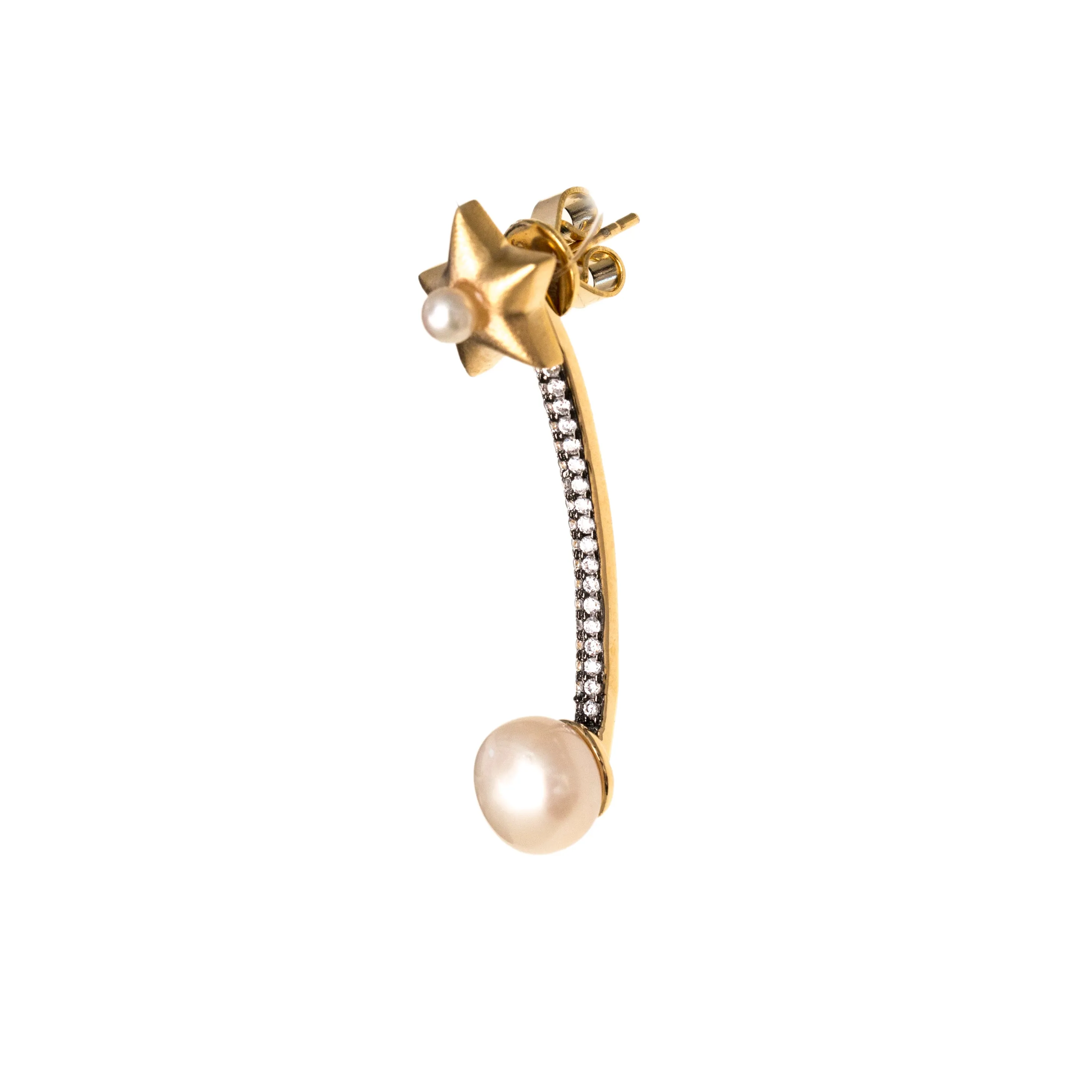AMMANII Studded Star Jacket Earrings with Freshwater Pearls in Vermeil Gold