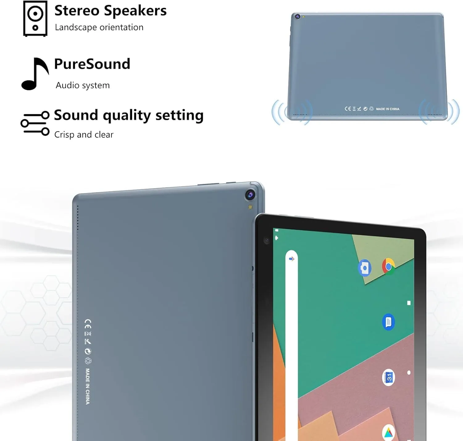 Android 12 Tablet, 10 inch Tablets, 4GB 32GB Computer Tablet Support 1TB Expand, 2MP   8MP Camera, IPS Screen, WiFi, Bluetooth, 6000mAh, Google GMS Certified Tableta