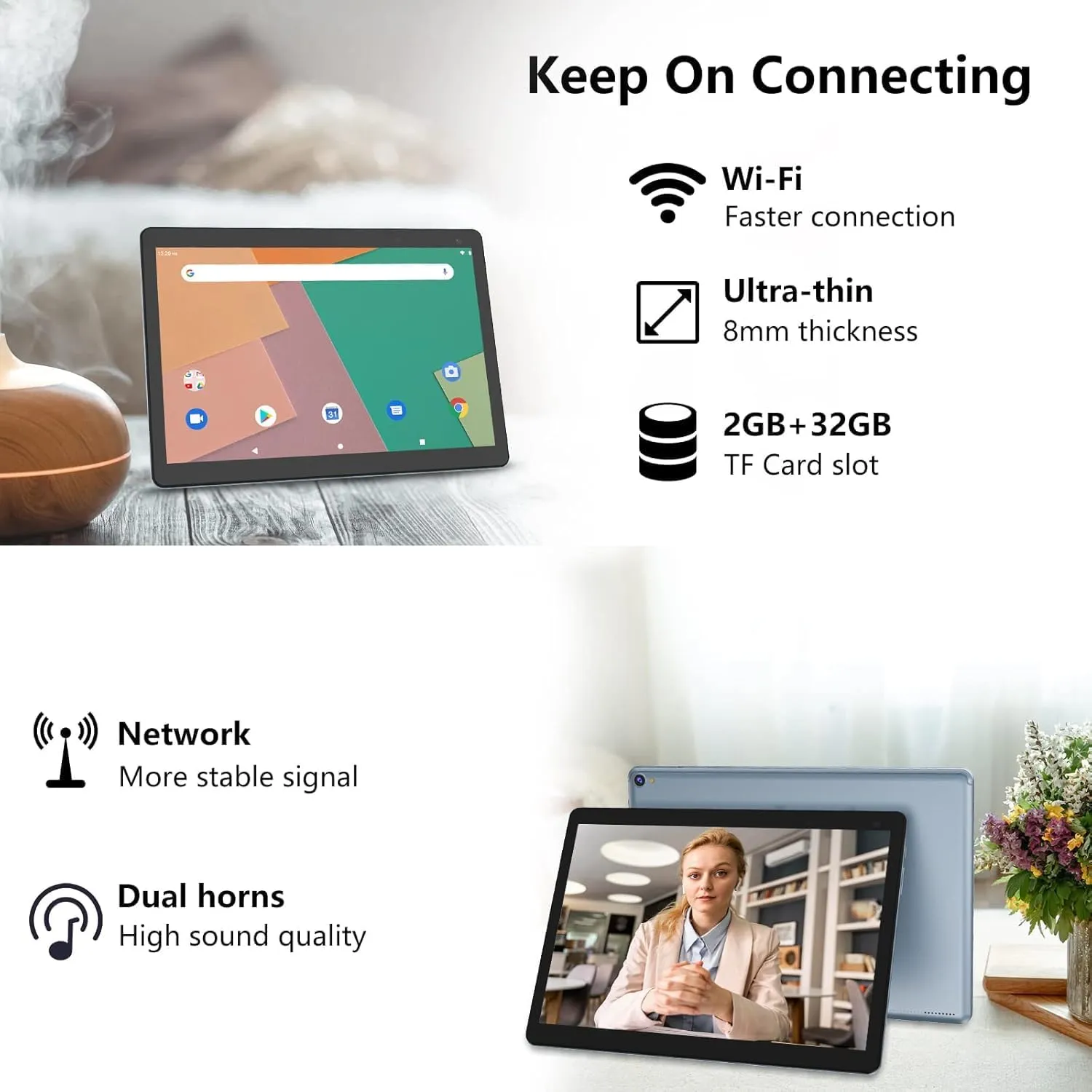 Android 12 Tablet, 10 inch Tablets, 4GB 32GB Computer Tablet Support 1TB Expand, 2MP   8MP Camera, IPS Screen, WiFi, Bluetooth, 6000mAh, Google GMS Certified Tableta