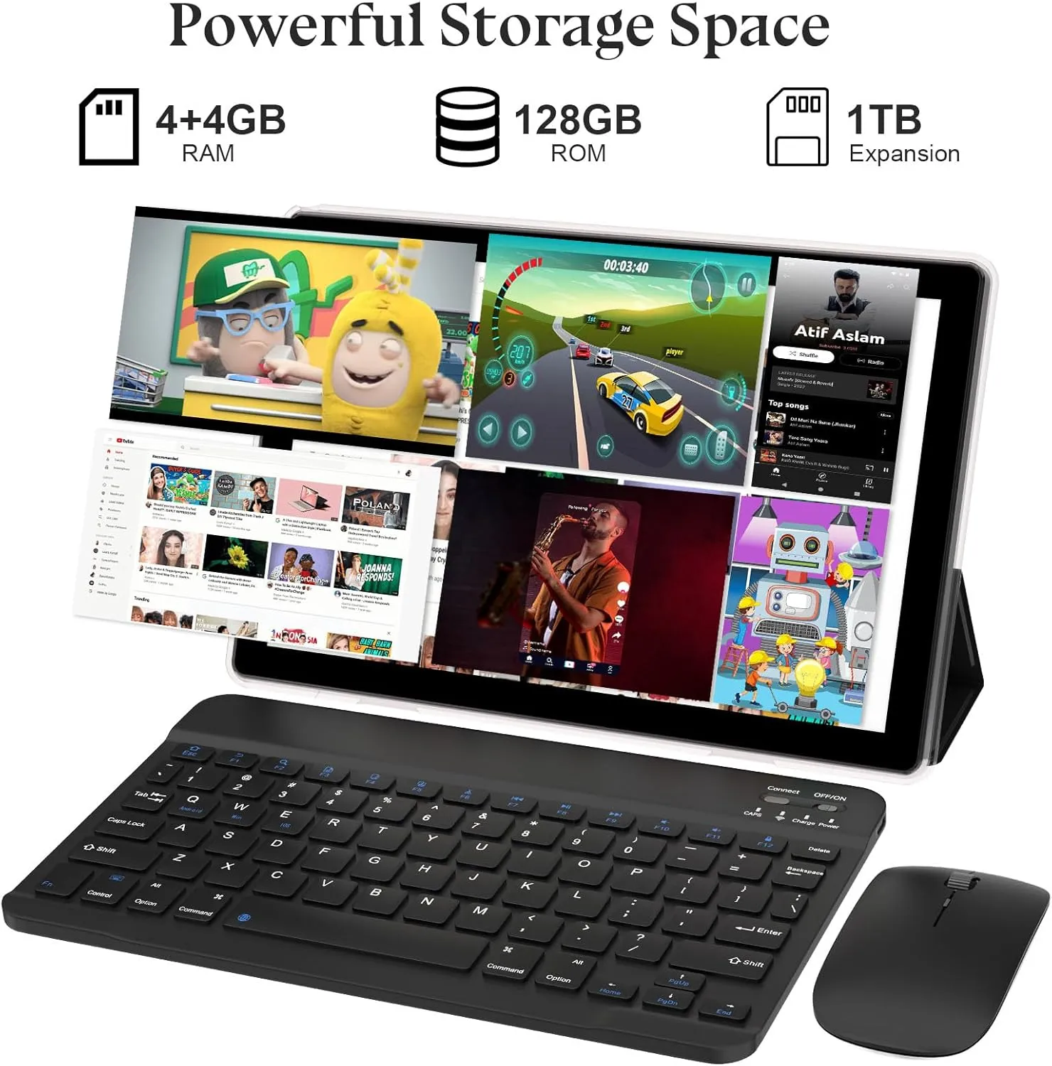 Android 13 Tablet 10.1 Inch, Android 2 in 1 Tablet with Keyboard Case, 8GB 128GB ROM/1TB Tablets, Quad Core, HD Touch Screen, Dual Carema, Games, 2.4G/5G Wi-Fi 6BT, GMS Certified