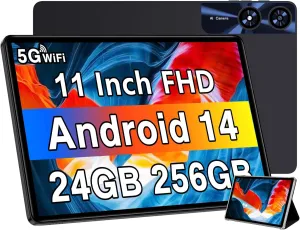 Android 14 Tablet 11 Inch Tablets, 24GB RAM 256GB ROM(1TB Expand), Octa-Core Tablets with 8000 mAh Battery, 5G WiFi, Bluetooth 5.0, Android Tablet 5MP 13MP Dual Camera, IPS Touch Screen, GPS Tab-Black