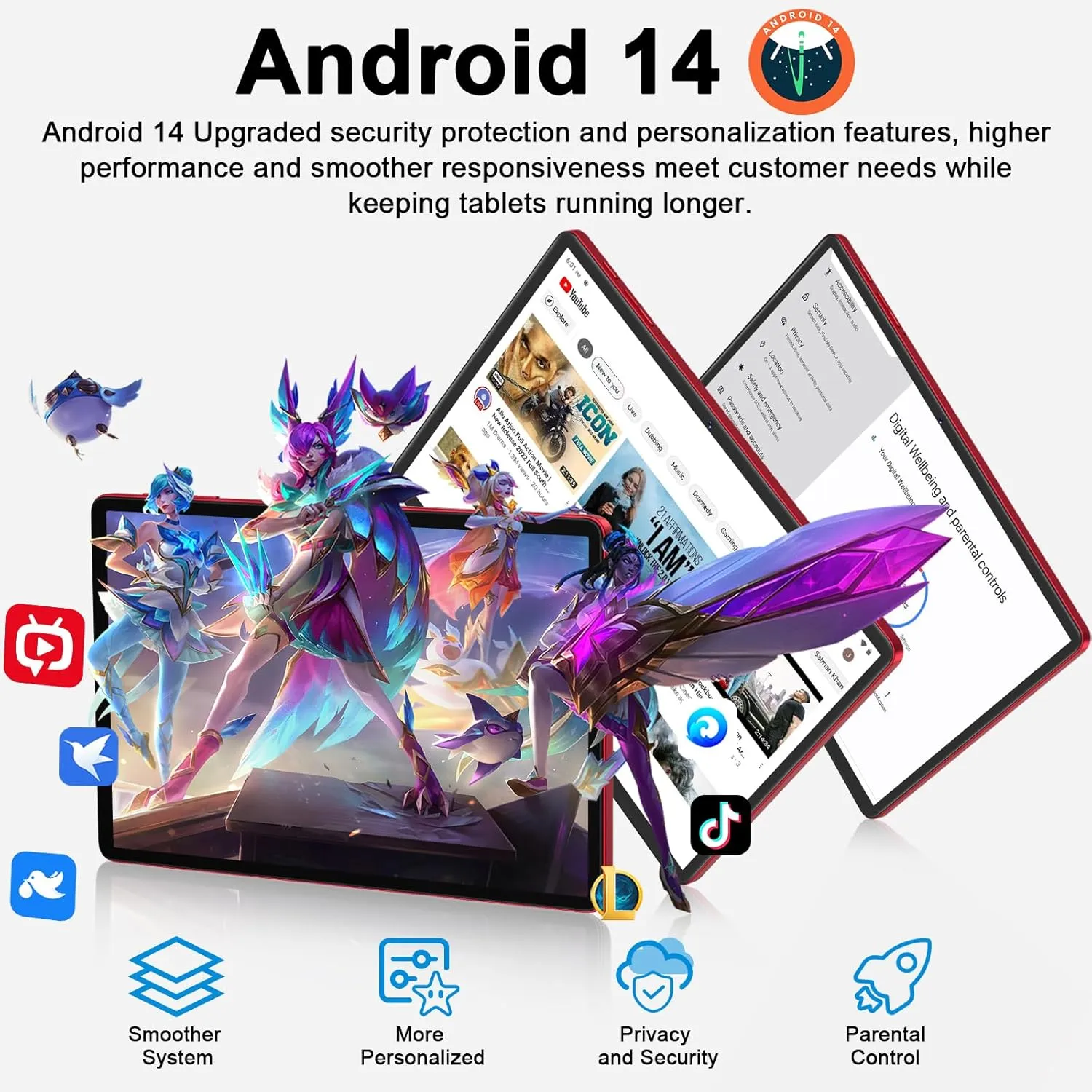Android 14 Tablet 11 Inch Tablets, 24GB RAM 256GB ROM(1TB Expand), Octa-Core Tablets with 8000 mAh Battery, 5G WiFi, Bluetooth 5.0, Android Tablet 5MP 13MP Dual Camera, IPS Touch Screen, GPS Tab-Red