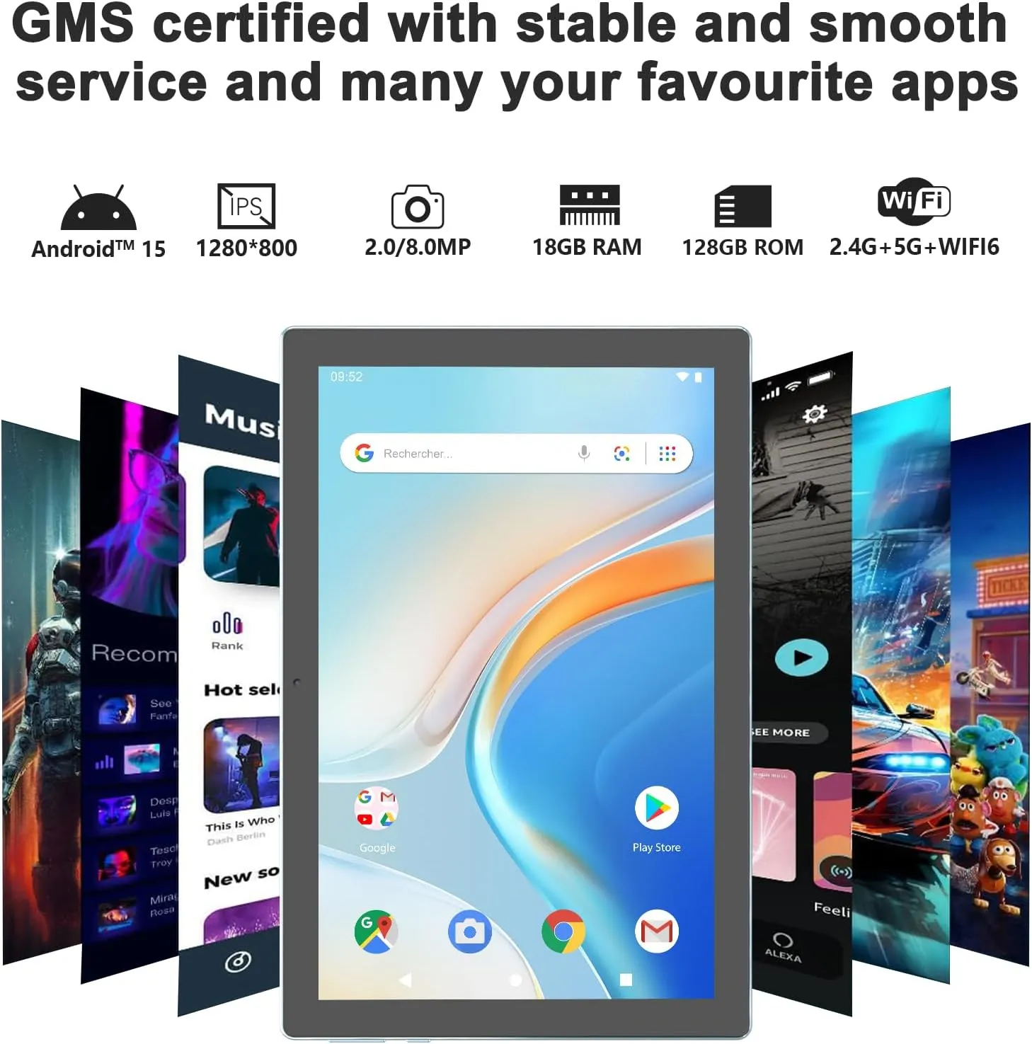 Android 15 Tablet, 10 inch 18GB RAM 128GB ROM Tablet Support 2TB Expand, 2 in 1 Tablets with Keyboard Case Mouse Stylus, 2.0Ghz Quad-core Processor, 8MP Camera, 6000mAh Battery, 2.4G/5G Wifi 6 BT 5.0