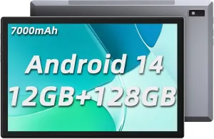 Android Tablet, 10.1" Android 14 Tablets 12GB(4 8) 128GB, 1280x800 HD Touchscreen, 8-Core, 7000mAh Large Battery, 13MP 5MP Camera, Widevine L1, Bluetooth Wi-Fi 6 Android Tablet Gaming, Kids Space