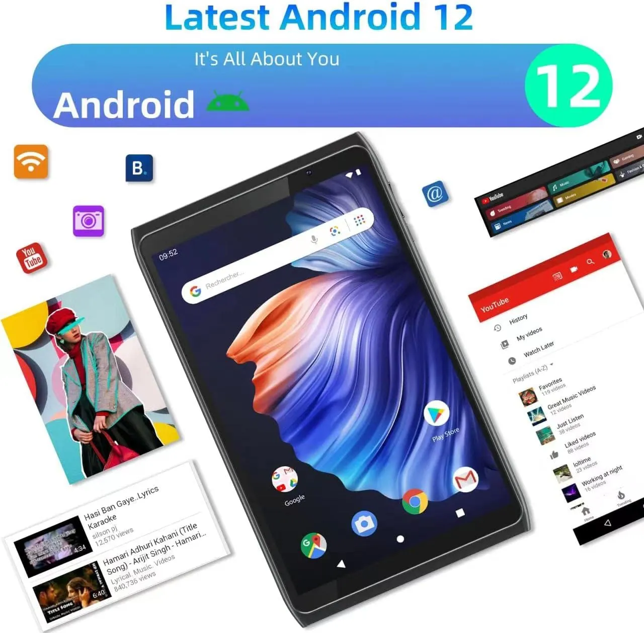 Android Tablet 8 inch, Android 12.0 Tableta 32GB Storage 1024GB SD Expansion Tablets PC, Quad-core Processor 2GB RAM 1280x800 IPS HD Touchscreen Dual Camera Tablets, Support WiFi6, BT 4300 mAh Battery