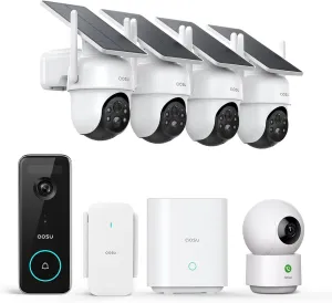 AOSU Home Security System DIY Kit, SolarCam D1 Classic 4 Kit   5MP Doorbell Camera Wireless   2K Indoor Camera.